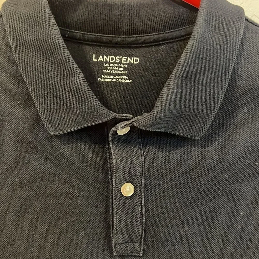 Lands End youth boys navy blue size large (12-14 years) long sleeve polo.
